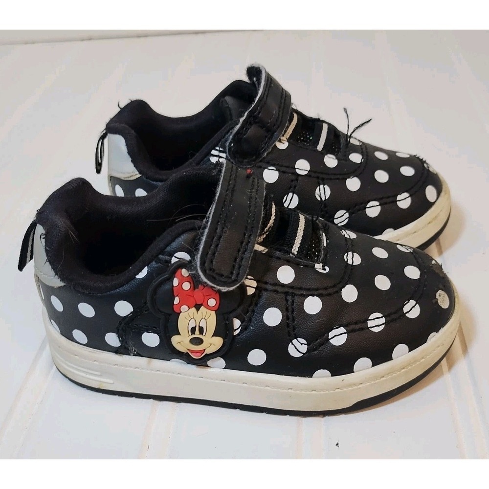 Disney Minnie Mouse Court‎ Sneakers Toddler Girl Size 5 Black White Polka Dots